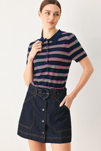Flying Tomato Pretty in Paradise Polo Top in BROWN MULTI view 6 - Pretty Good Top