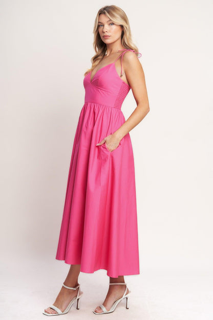 Flying Tomato Pretty in Pink Woven Midi Dress in FUCHSIA view 5 - Pretty Pink Dresses For Women