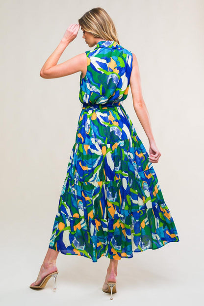 Flying Tomato Pristine Chicness Woven Midi Dress in BLUE GREEN view 2