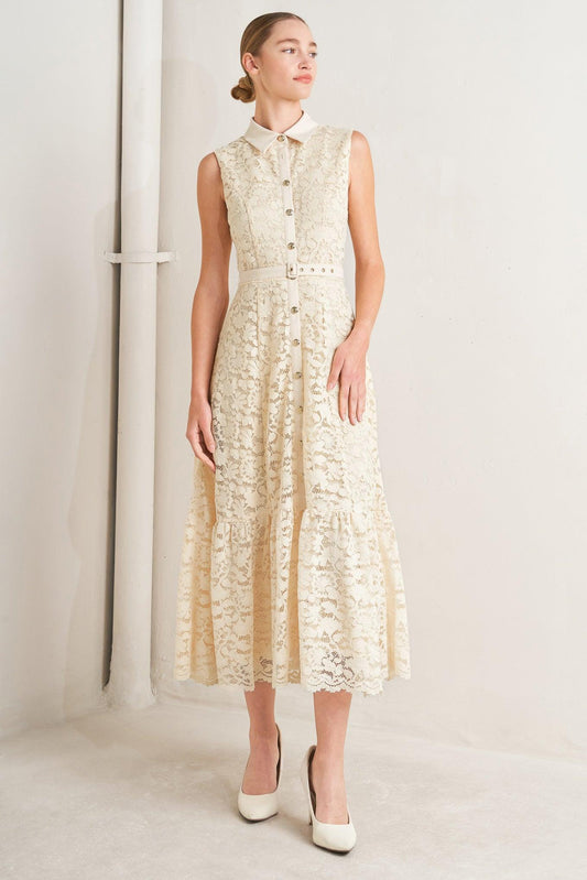 Flying Tomato Purely Romantic Woven Lace Midi Dress in CREAM