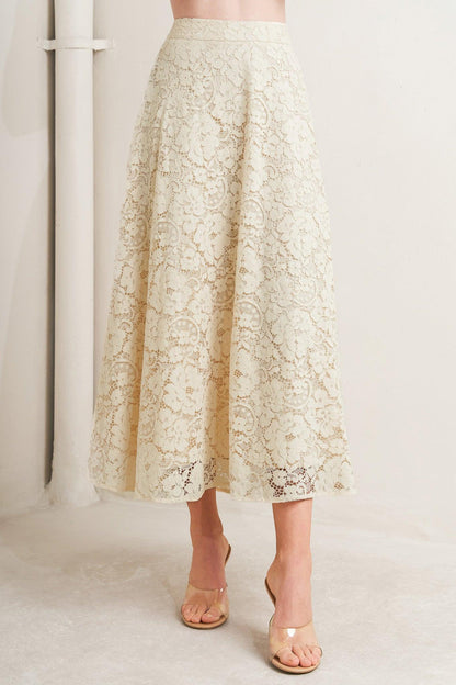 Flying Tomato Purely Romantic Woven Lace Midi Skirt in BROWN view 5 (dress)