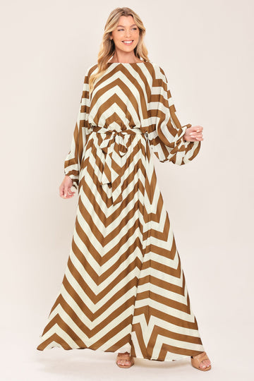 Flying Tomato Resort Chevron Woven Maxi Dress in IVORY/BROWN - Summer Outfit Idea