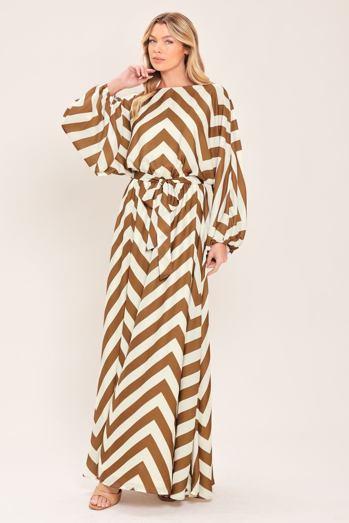 Flying Tomato Resort Chevron Woven Maxi Dress in IVORY/BROWN view 3 - Summer Outfit Idea