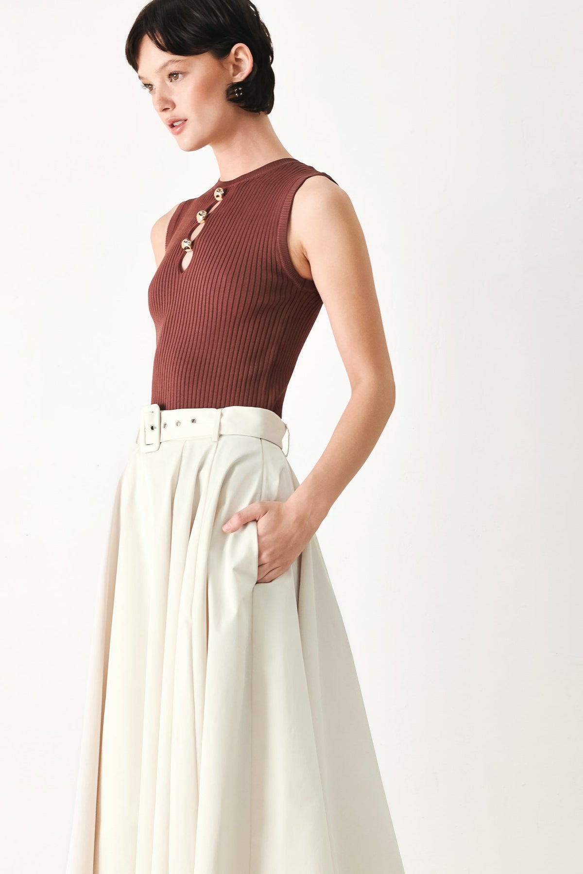 Flying Tomato Rouge Allure Woven Full Midi Skirt - MeeeShop Women's Fashion