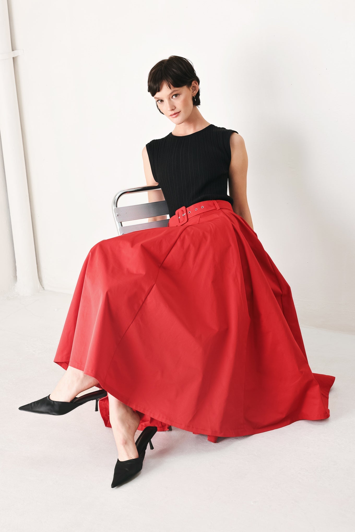 Flying Tomato Rouge Allure Woven Full Midi Skirt in ECRU - Rouge Skirt (dress)