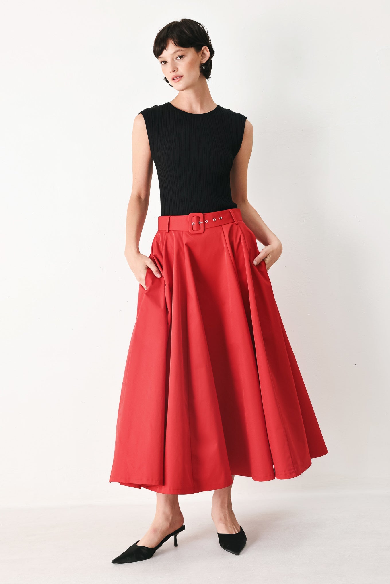 Flying Tomato Rouge Allure Woven Full Midi Skirt in CAMEL view 11 - Rouge Skirt (dress)