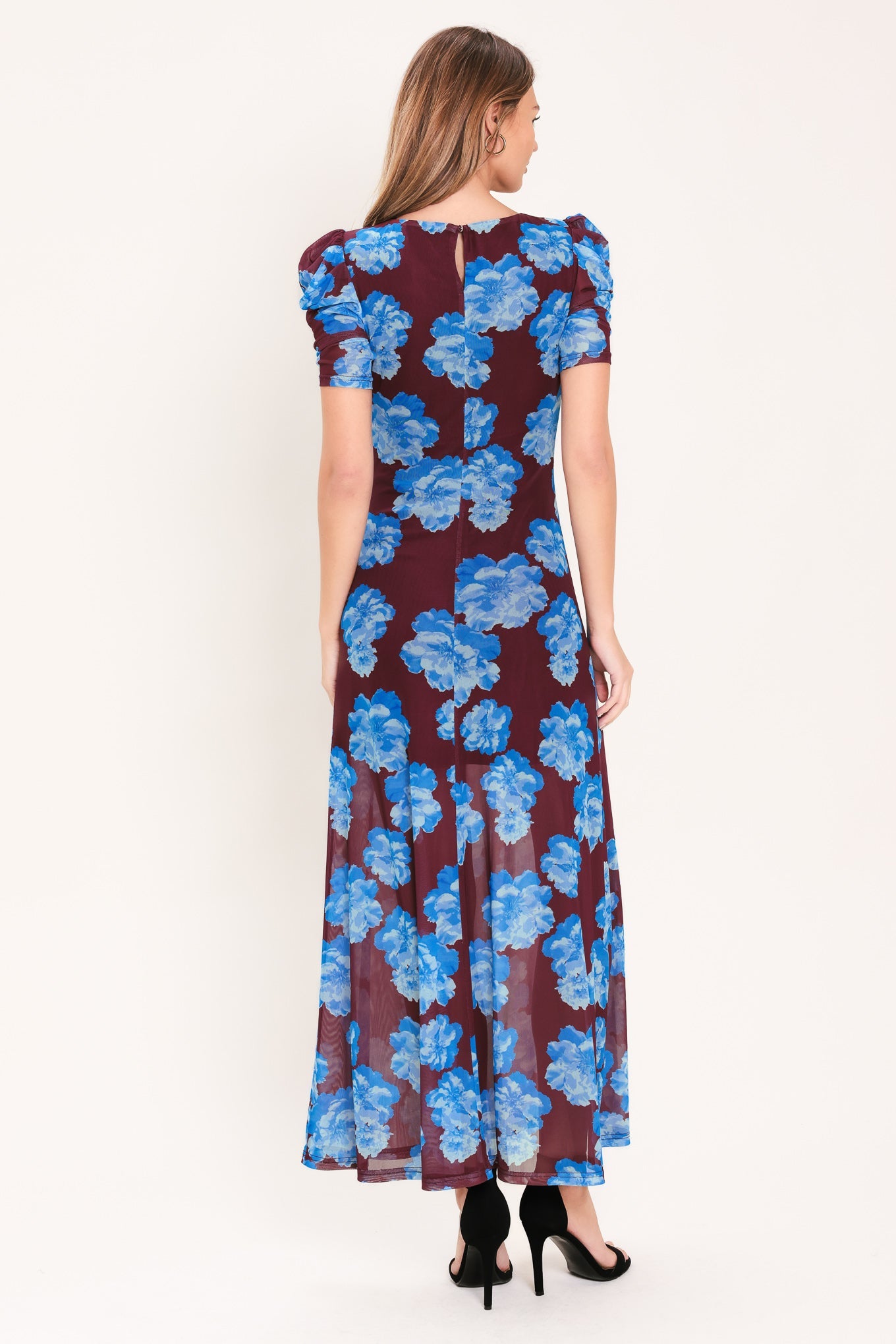 Flying Tomato Royal Bloom Power Mesh Midi Dress view 6 - Royal Blue Dress