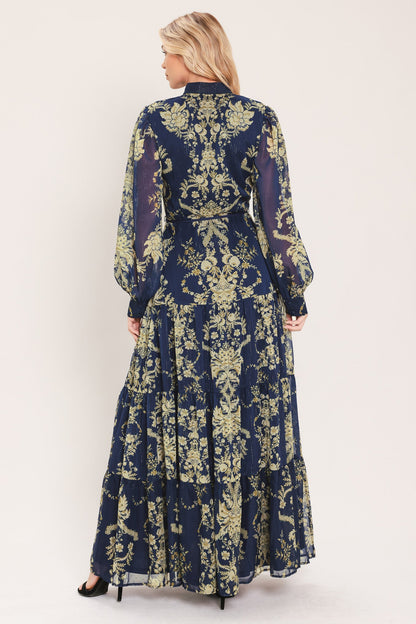 Flying Tomato Royal Heritage Bloom Woven Maxi Dress in NAVY/TAUPE view 6 - Royal Heritage Dressage Saddle