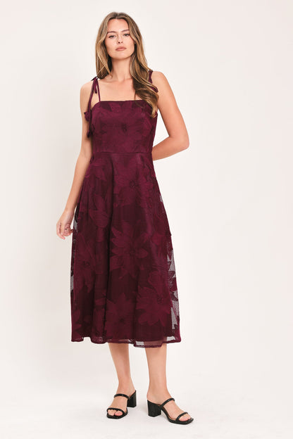 Flying Tomato Sandy Bloom Floral Woven Lace Midi Dress in TAN view 2 - Sandra Bloom Dress