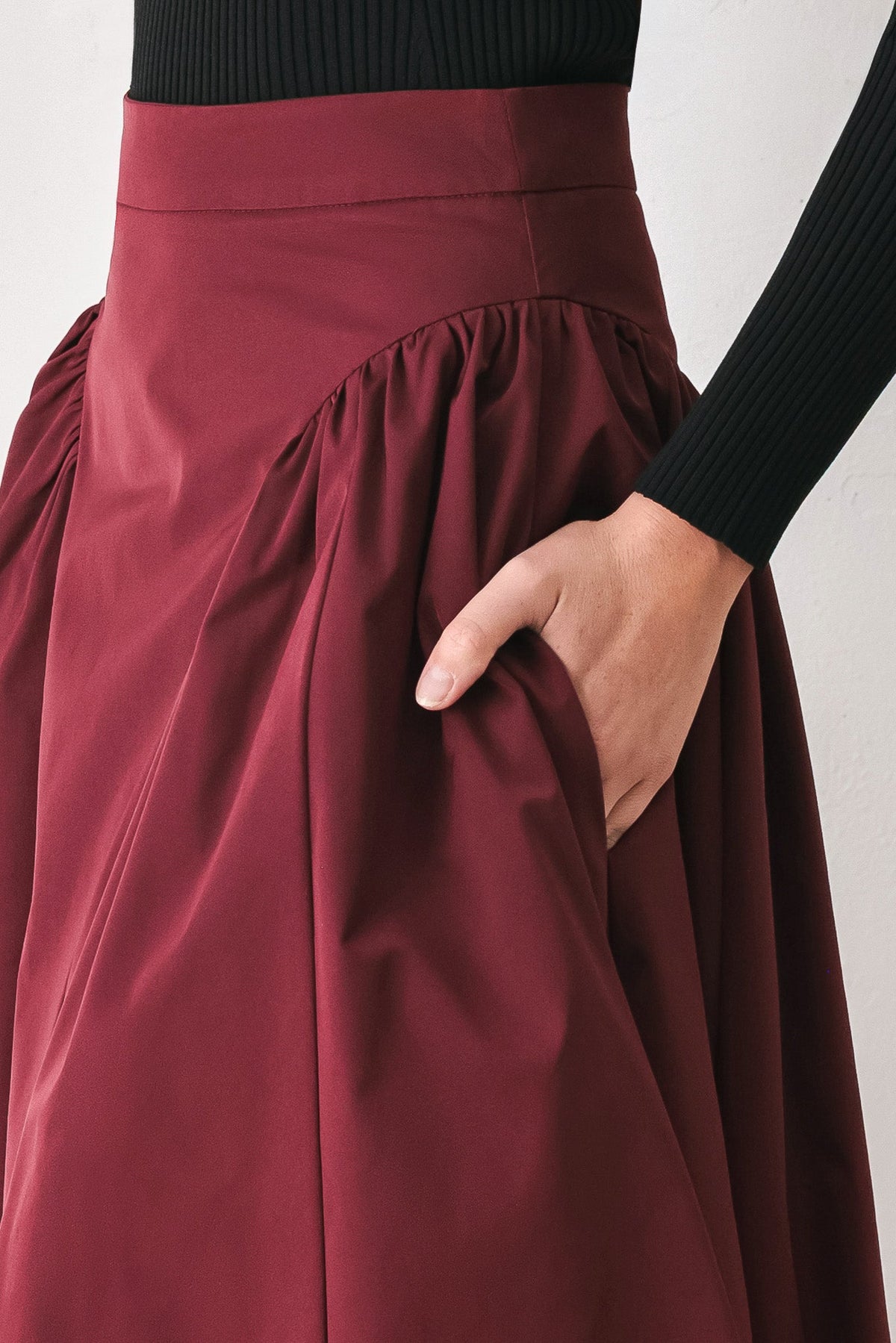 Flying Tomato Sculpted Noir Shirred Midi Skirt in BLACK view 5 (dress)
