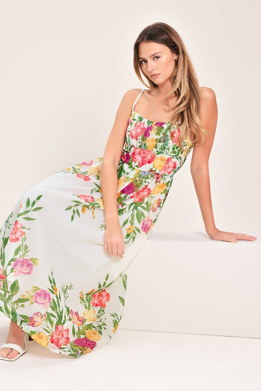 Flying Tomato Shadow Floral Woven Midi Dress in IVORY - Cue Shadow Floral Dress