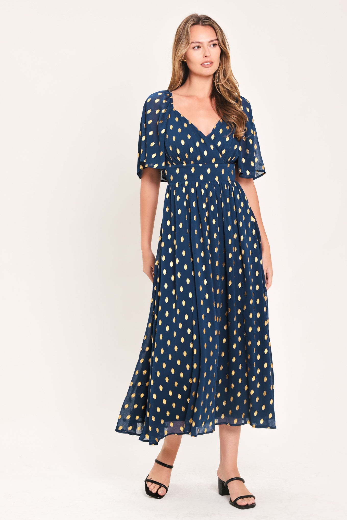 Flying Tomato Shimmering Sky Affection Woven Midi Dress in NAVY view 11 - Glowing Sky Dress