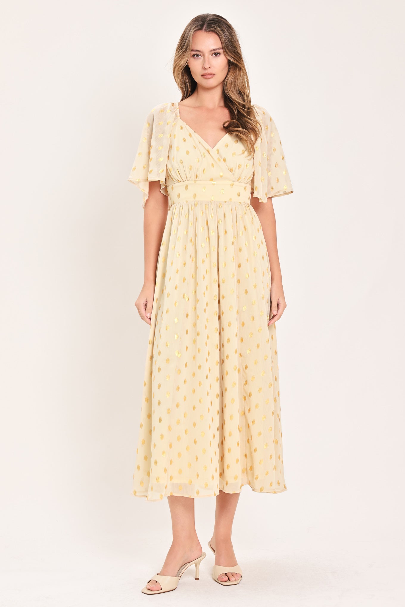 Flying Tomato Shimmering Sky Affection Woven Midi Dress in CREAM view 2 - Glowing Sky Dress