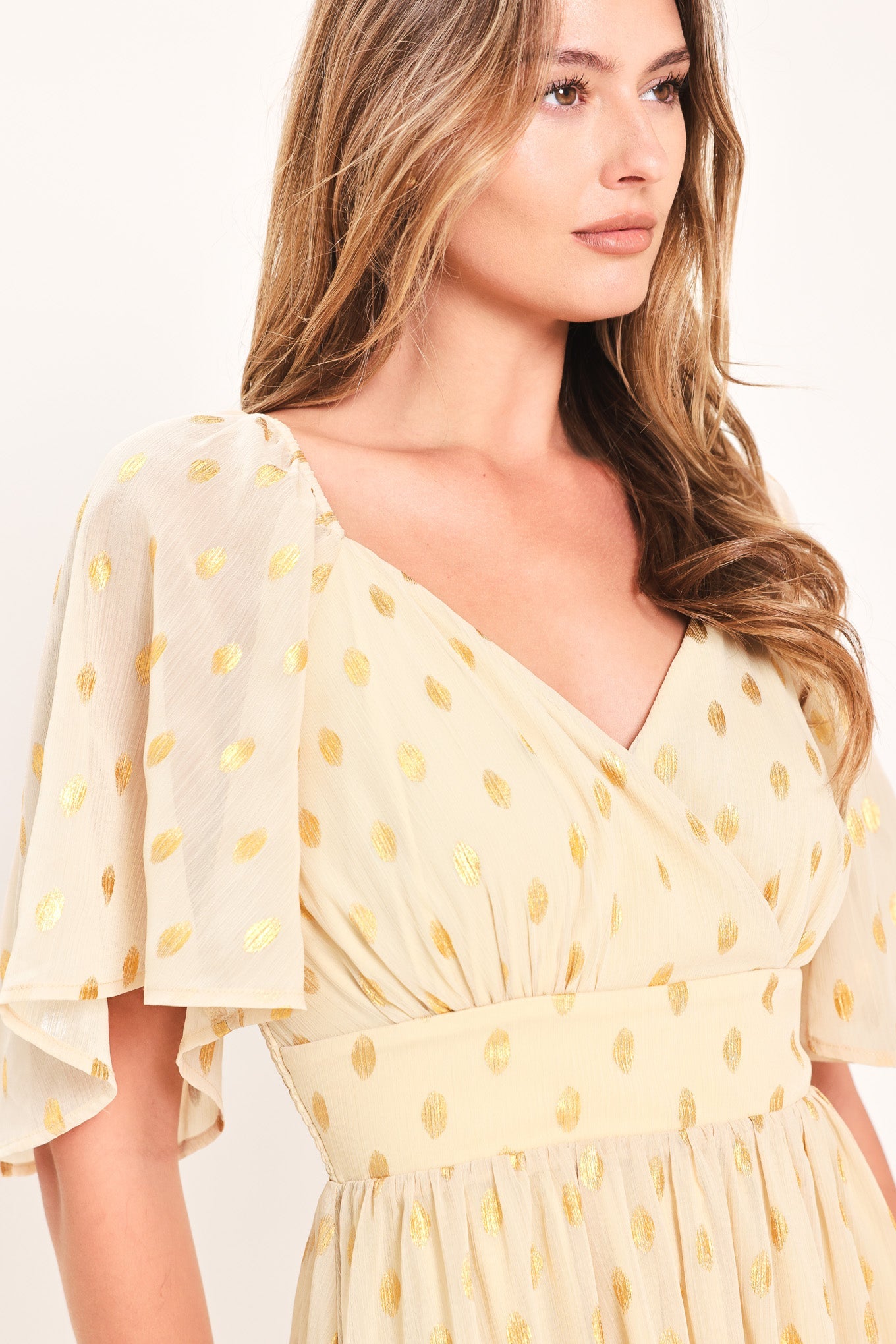 Flying Tomato Shimmering Sky Affection Woven Midi Dress in CREAM view 3 - Glowing Sky Dress
