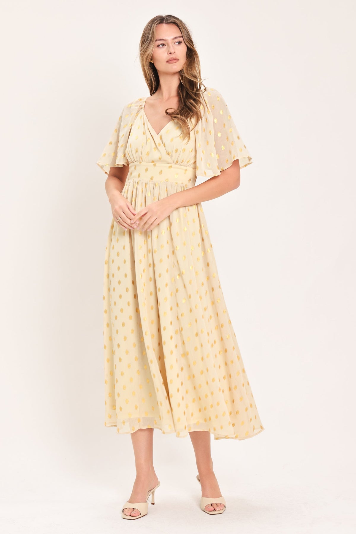 Flying Tomato Shimmering Sky Affection Woven Midi Dress in CREAM view 4 - Glowing Sky Dress