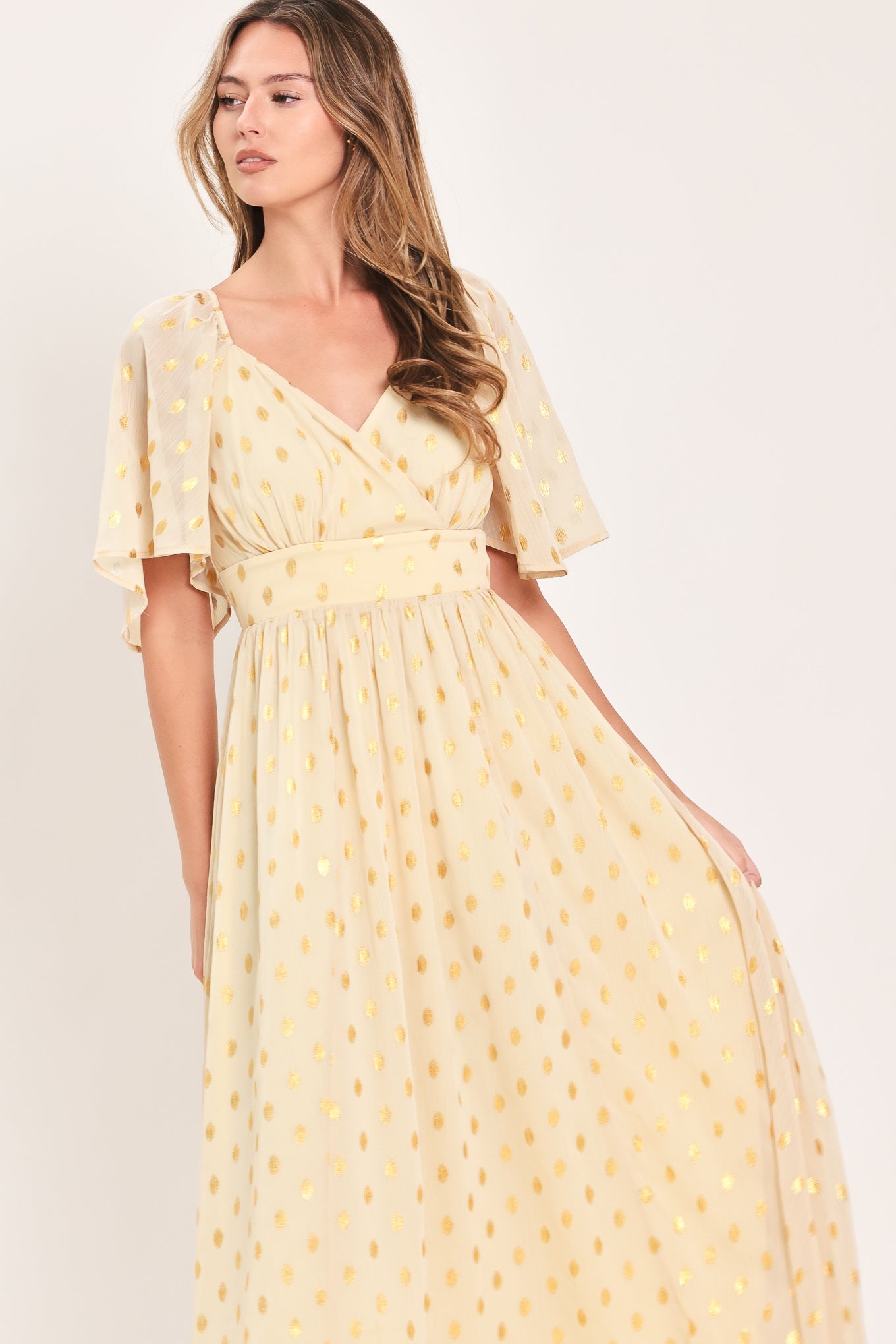 Flying Tomato Shimmering Sky Affection Woven Midi Dress in CREAM view 5 - Glowing Sky Dress