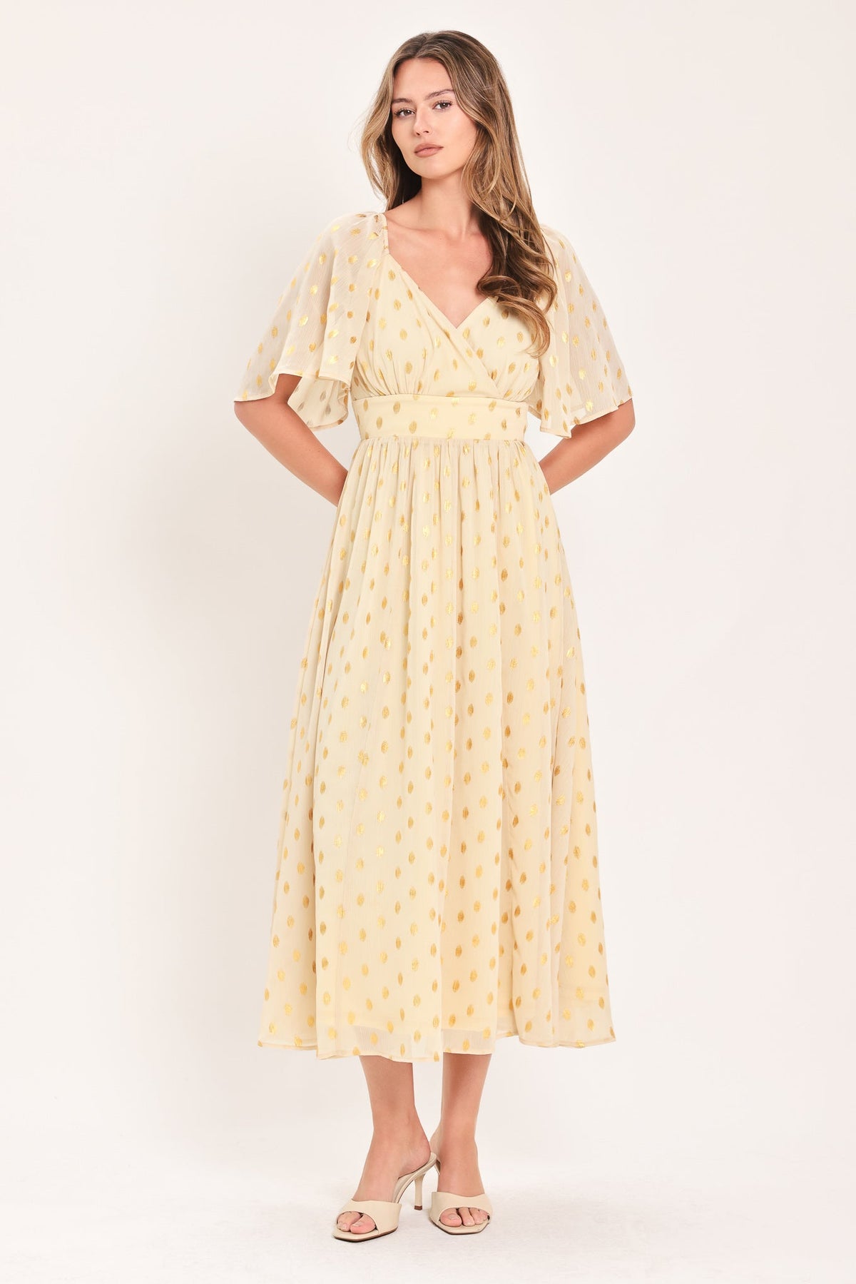 Flying Tomato Shimmering Sky Affection Woven Midi Dress in CREAM view 6 - Glowing Sky Dress