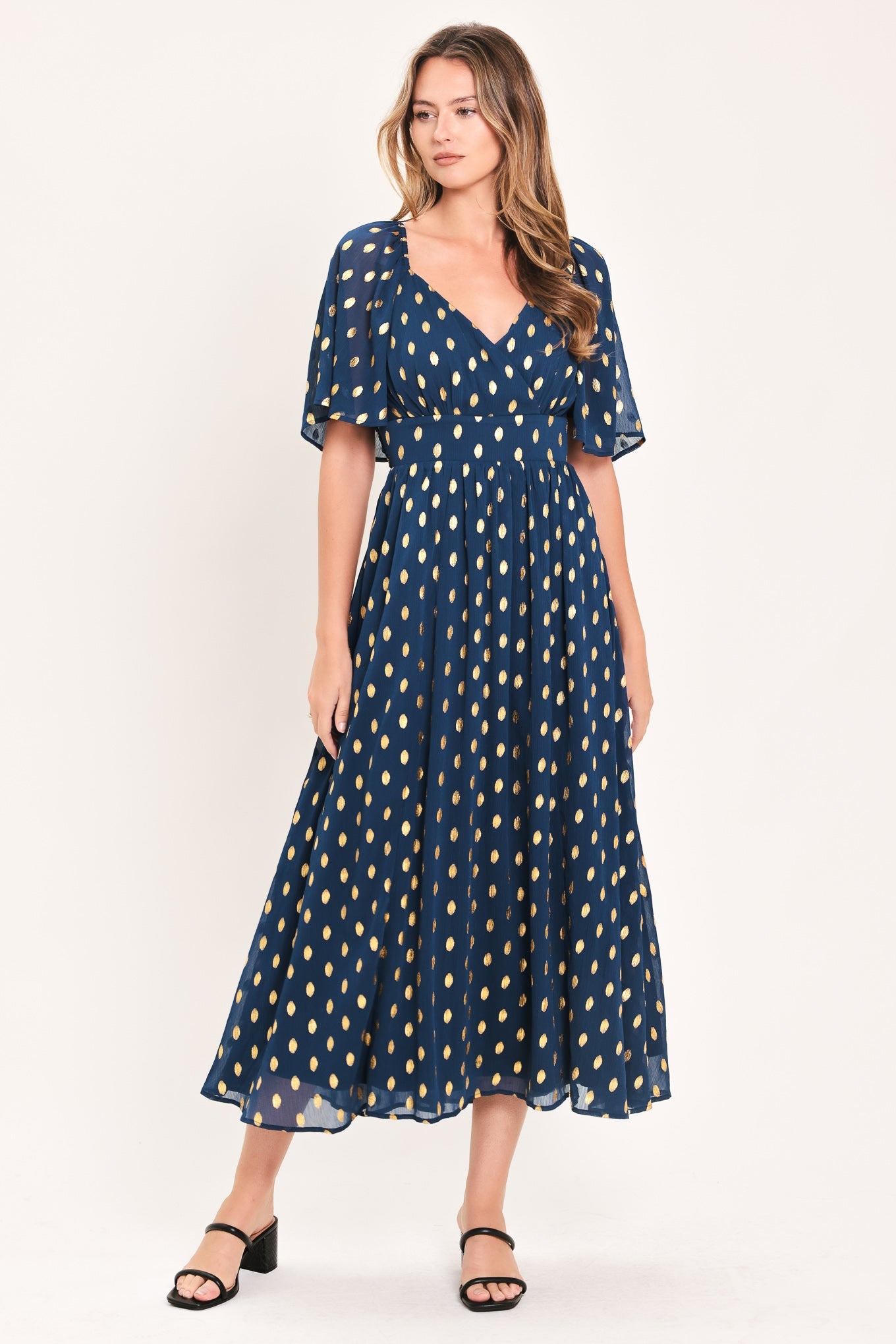 Flying Tomato Shimmering Sky Affection Woven Midi Dress in NAVY view 9 - Glowing Sky Dress