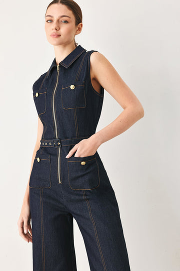 Flying Tomato Sleeveless Workwear Denim Jumpsuit - MeeeShop Women's Fashion