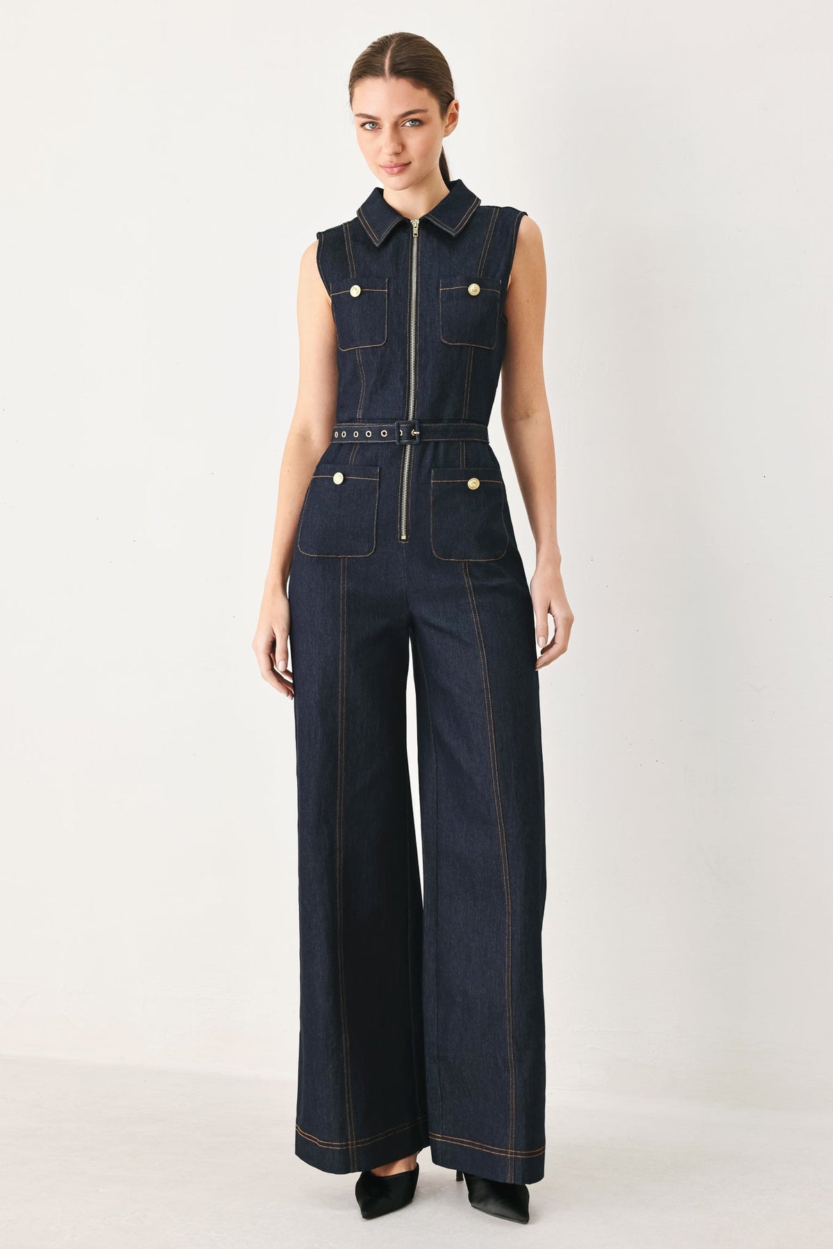 Flying Tomato Sleeveless Workwear Denim Jumpsuit - MeeeShop Women's Fashion