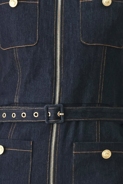 Flying Tomato Sleeveless Workwear Denim Jumpsuit view 7 - Casual Office Outfit (bottom)