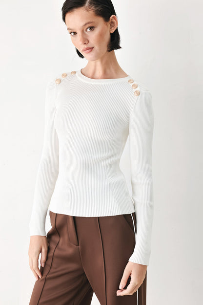 Flying Tomato Soft Cream Classic Rib Sweater Top in BLACK view 5 - Soft Cream Sweater Women'S