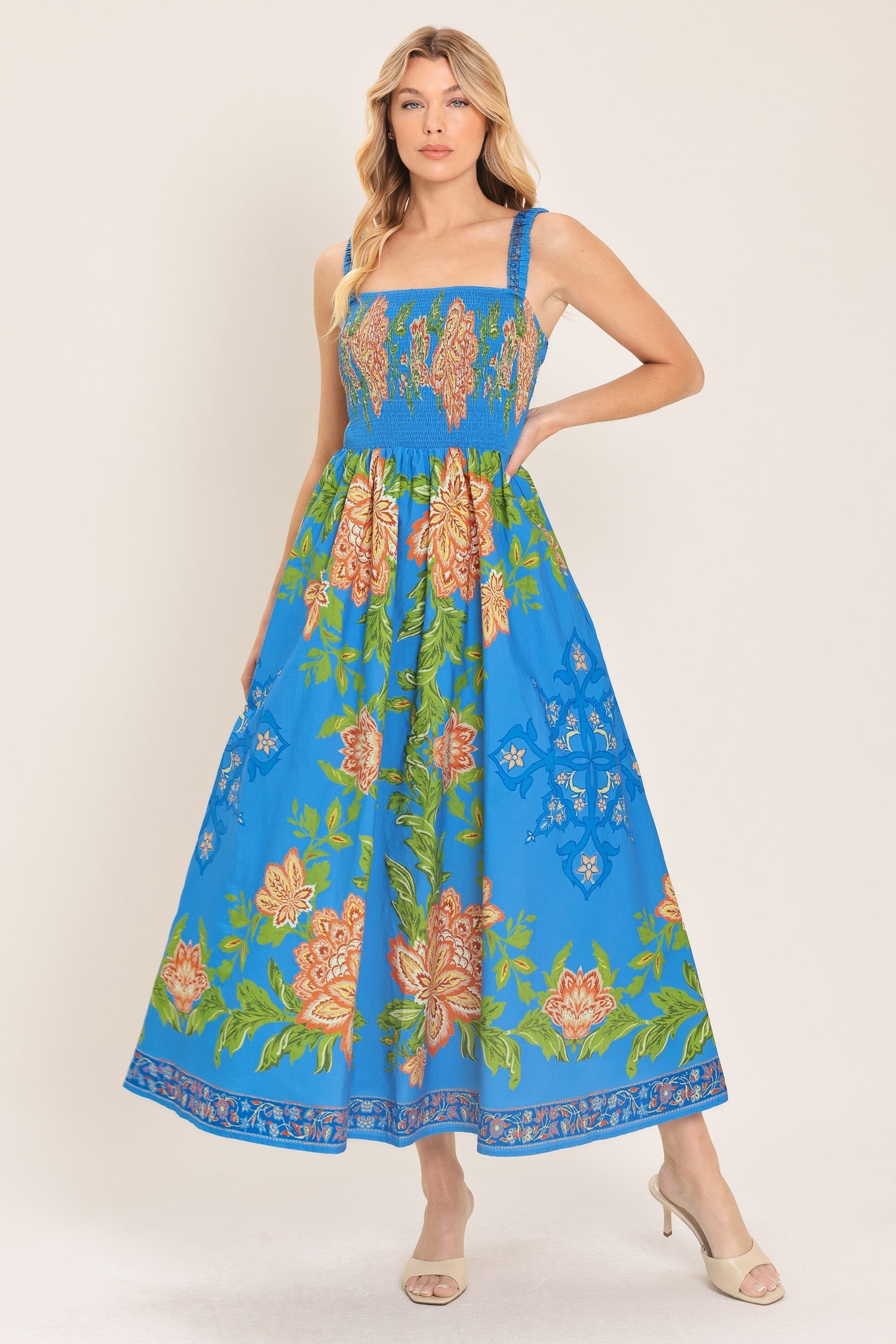 Flying Tomato Springtime in Paris Woven Midi Dress in BLUE