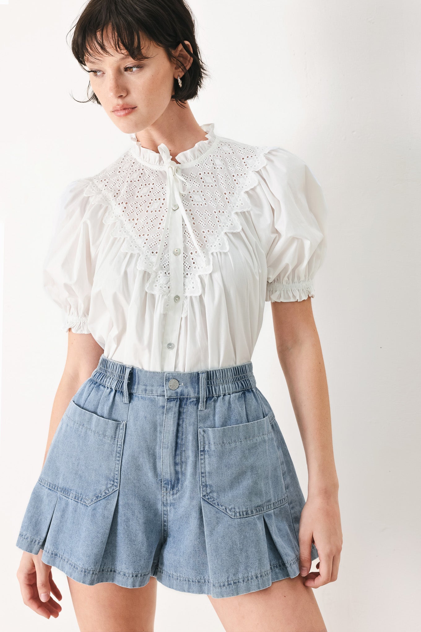 Flying Tomato Sweet Note Moment Woven Top in LIGHT BLUE view 3 - Sweet Top Note