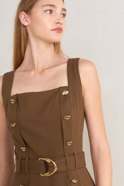 Flying Tomato Sweet Sienna Woven Midi Dress in BROWN view 4