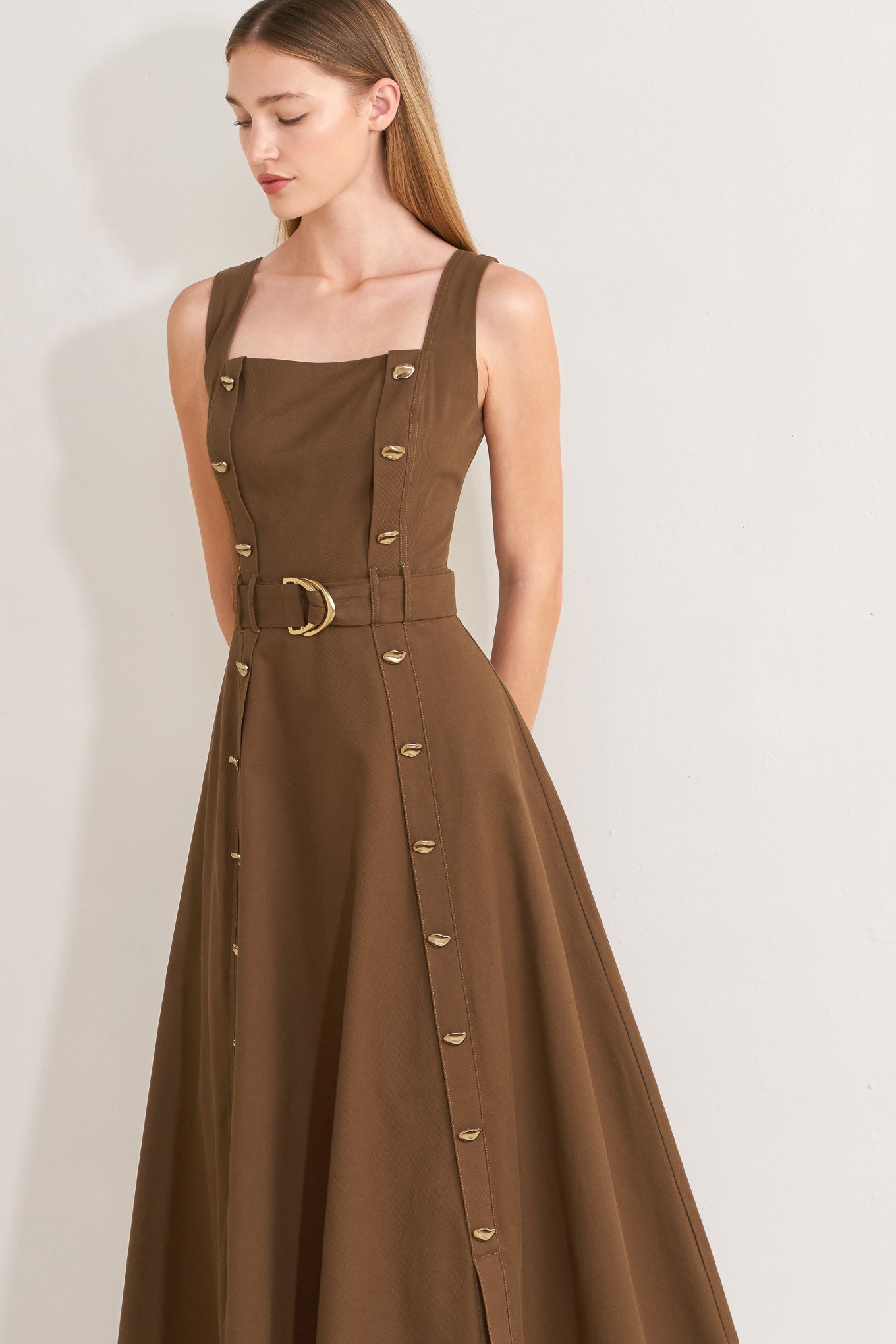Flying Tomato Sweet Sienna Woven Midi Dress in BROWN view 6