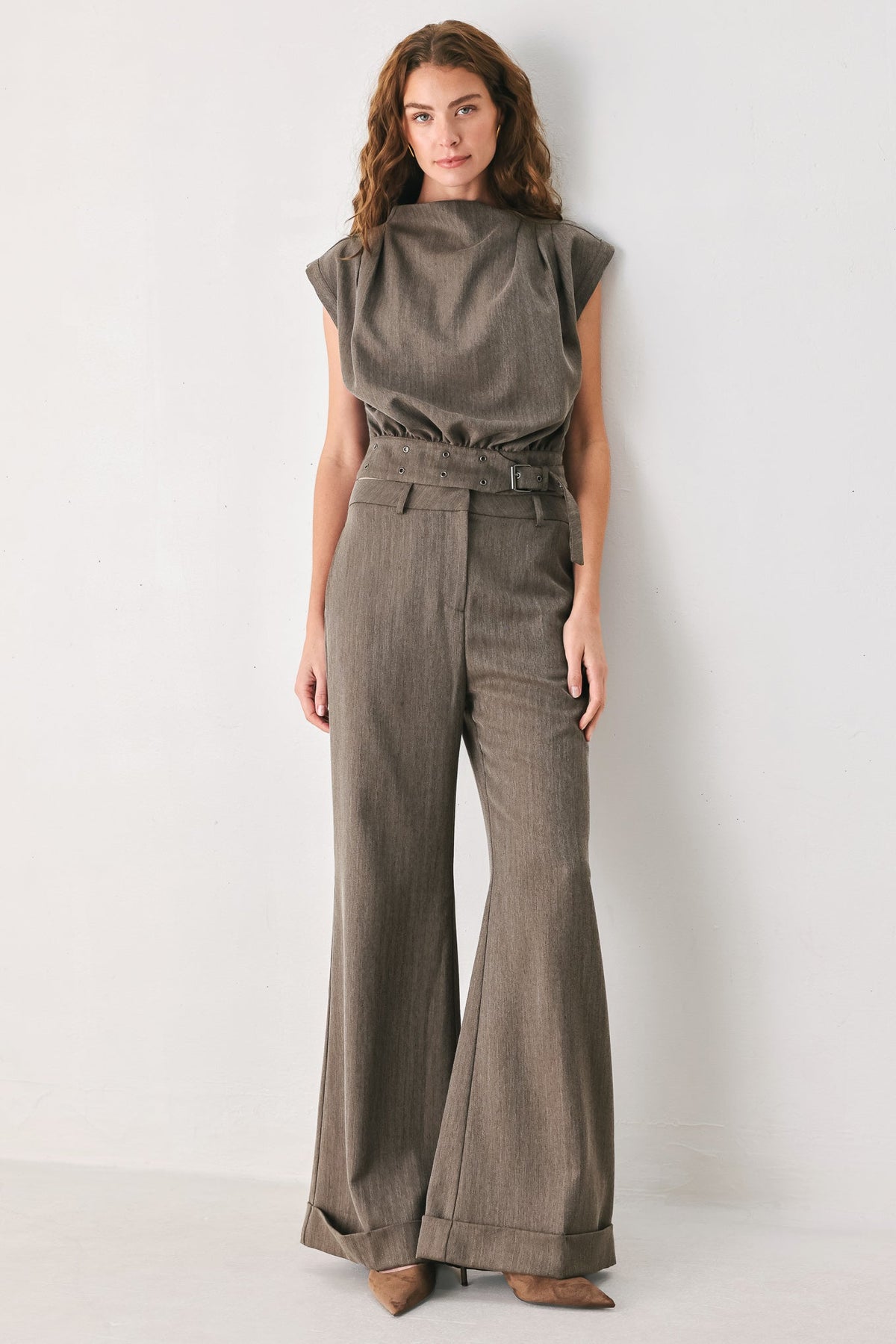 Flying Tomato Tailored Tempo Brown Cuffed Flare Pants view 6 (bottom)