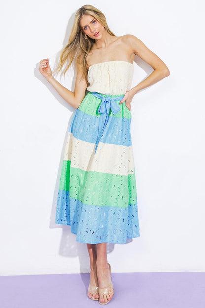Flying Tomato Take Me to Cabo Woven Midi Dress in IVORY BLUE