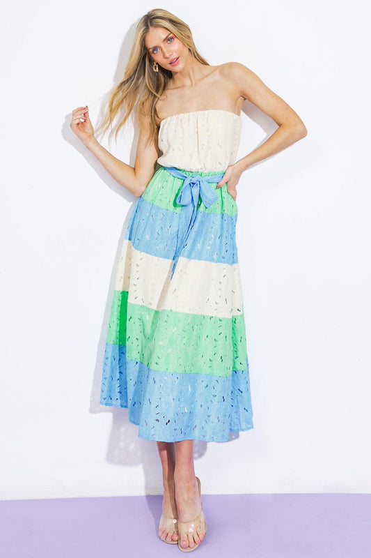 Flying Tomato Take Me to Cabo Woven Midi Dress in IVORY BLUE