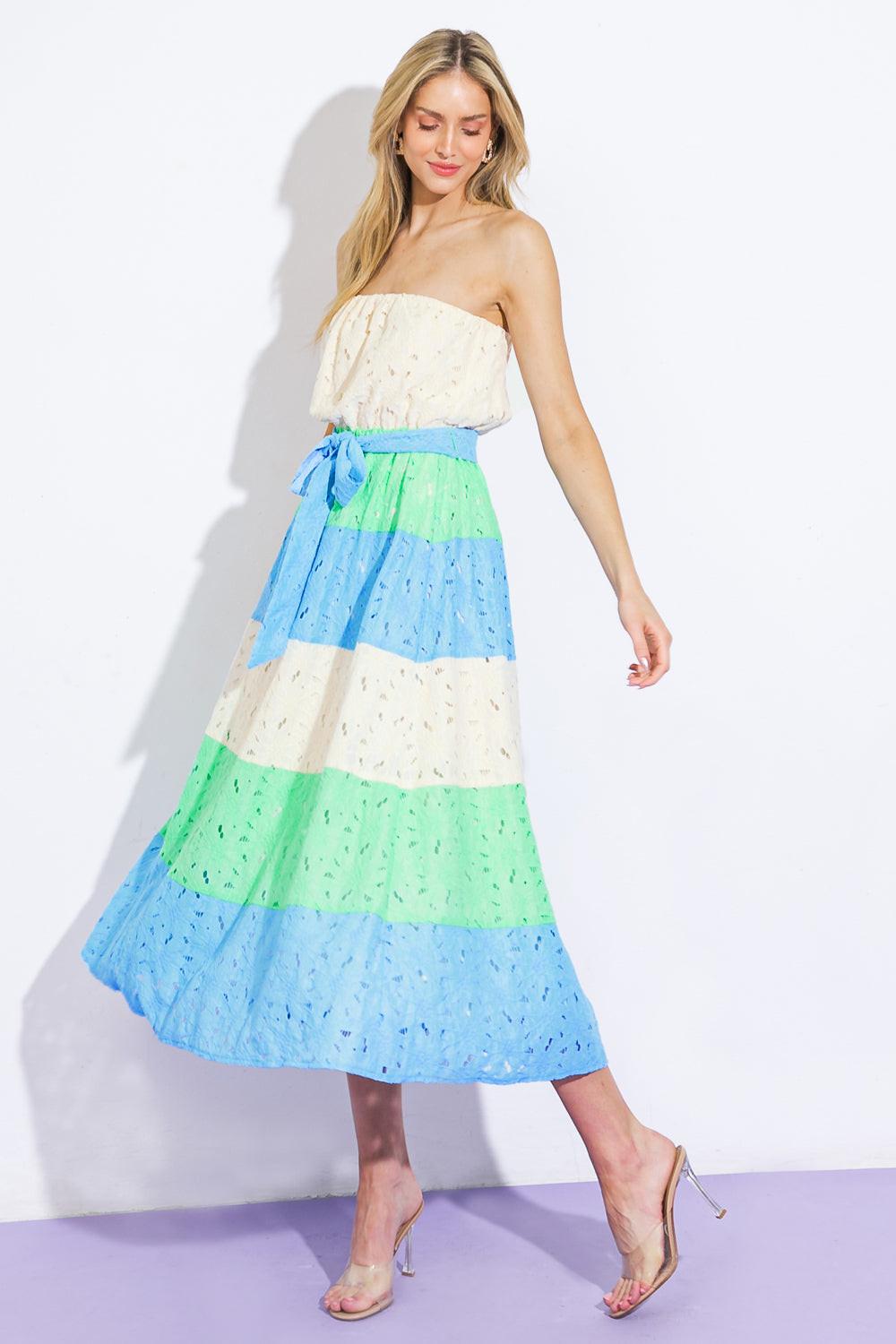 Flying Tomato Take Me to Cabo Woven Midi Dress in IVORY BLUE view 3