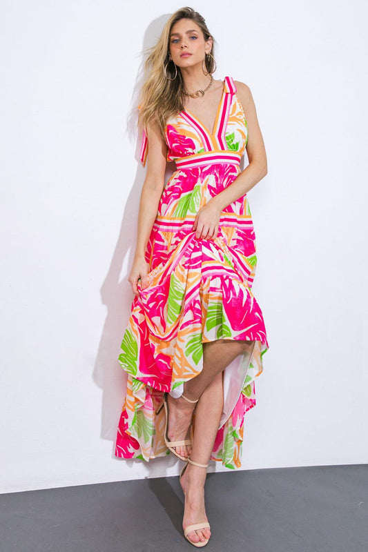 Flying Tomato Take the Trails Woven Maxi Dress in FUCHSIA ORANGE