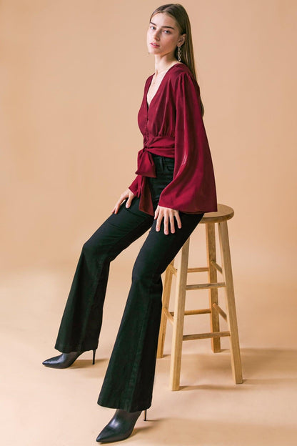 Flying Tomato the Right Addition Woven Top in HUNTER GREEN view 6