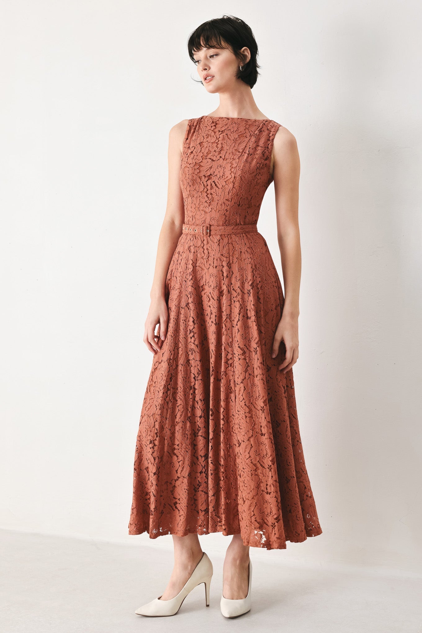 Flying Tomato True Romance Woven Lace Midi Dress in RUST - True Romance Dress Up