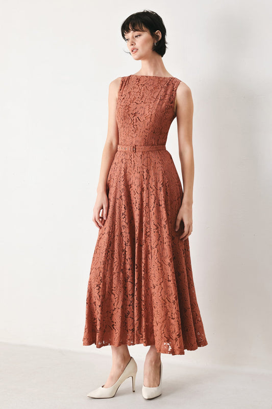 Flying Tomato True Romance Woven Lace Midi Dress in RUST - True Romance Dress Up