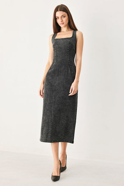 Flying Tomato Urban Chic Denim Midi Dress in BLACK view 3 - Urban Chic Dress Code