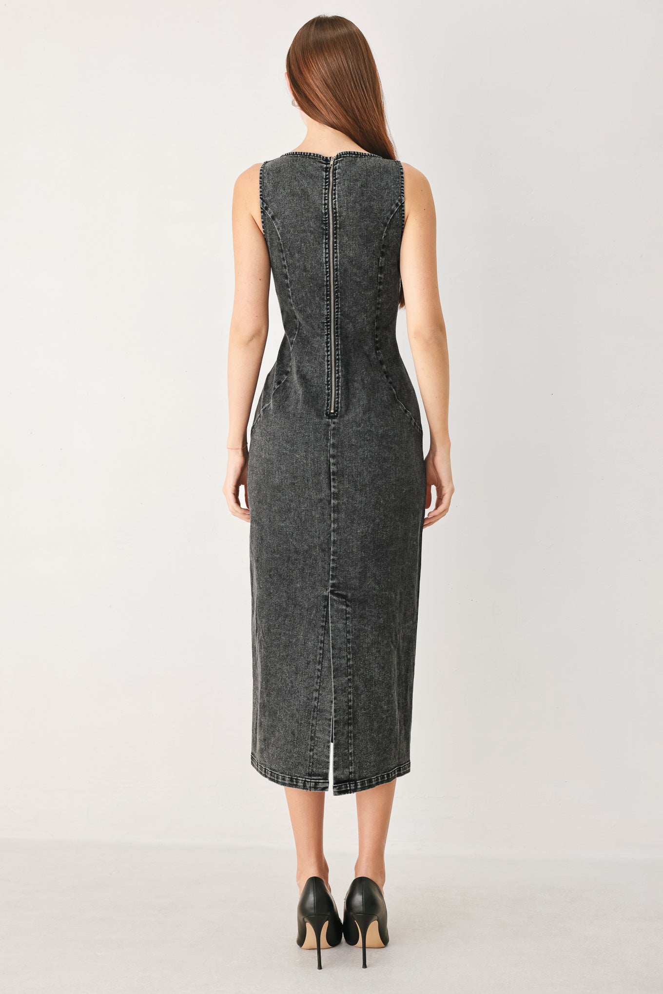 Flying Tomato Urban Chic Denim Midi Dress in BLACK view 6 - Urban Chic Dress Code