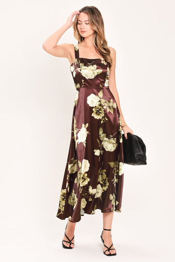 Flying Tomato Wine Garden Lullaby Woven Midi Dress in WINE - Wine Garden Dress Code