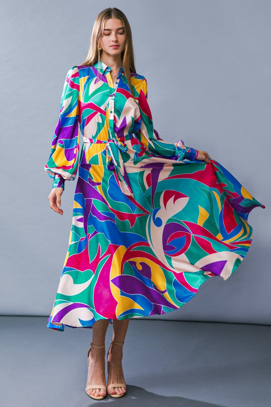 Focused on Priorities Woven Midi Dress in BLUE FUCHSIA view 2 - Focused Priorities