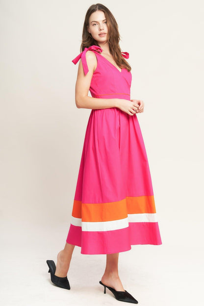 Forest Charm Fuchsia Orange Woven Midi Dress in FUCHSIA ORANGE