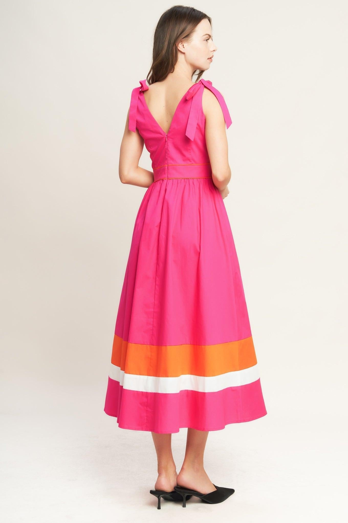 Forest Charm Fuchsia Orange Woven Midi Dress in FUCHSIA ORANGE view 2