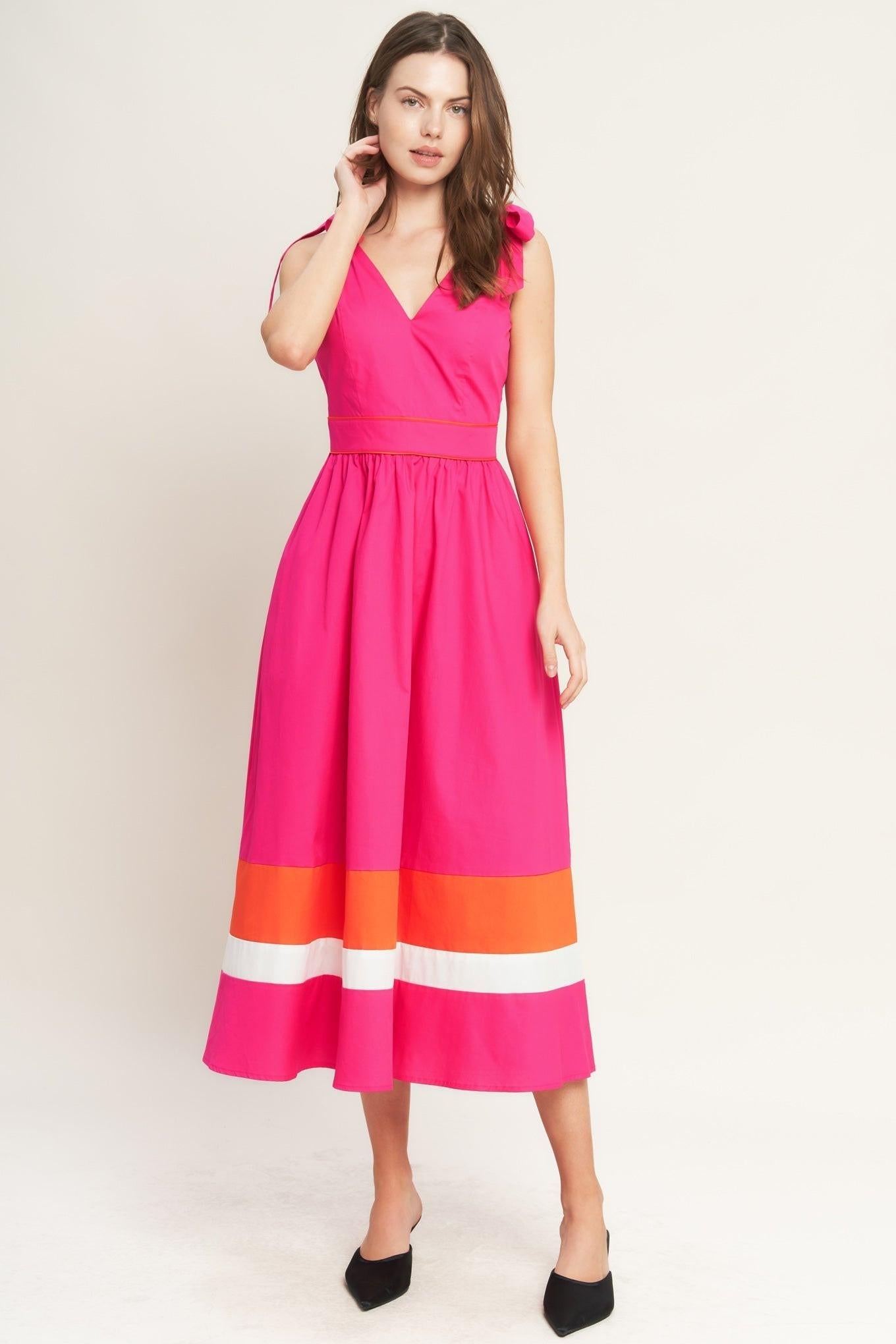 Forest Charm Fuchsia Orange Woven Midi Dress in FUCHSIA ORANGE view 5