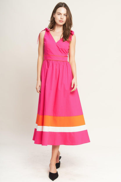 Forest Charm Fuchsia Orange Woven Midi Dress in FUCHSIA ORANGE view 6