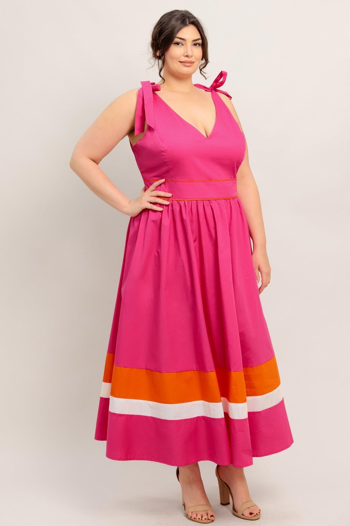 Forest Charm Fuchsia Orange Woven Midi Dress view 10
