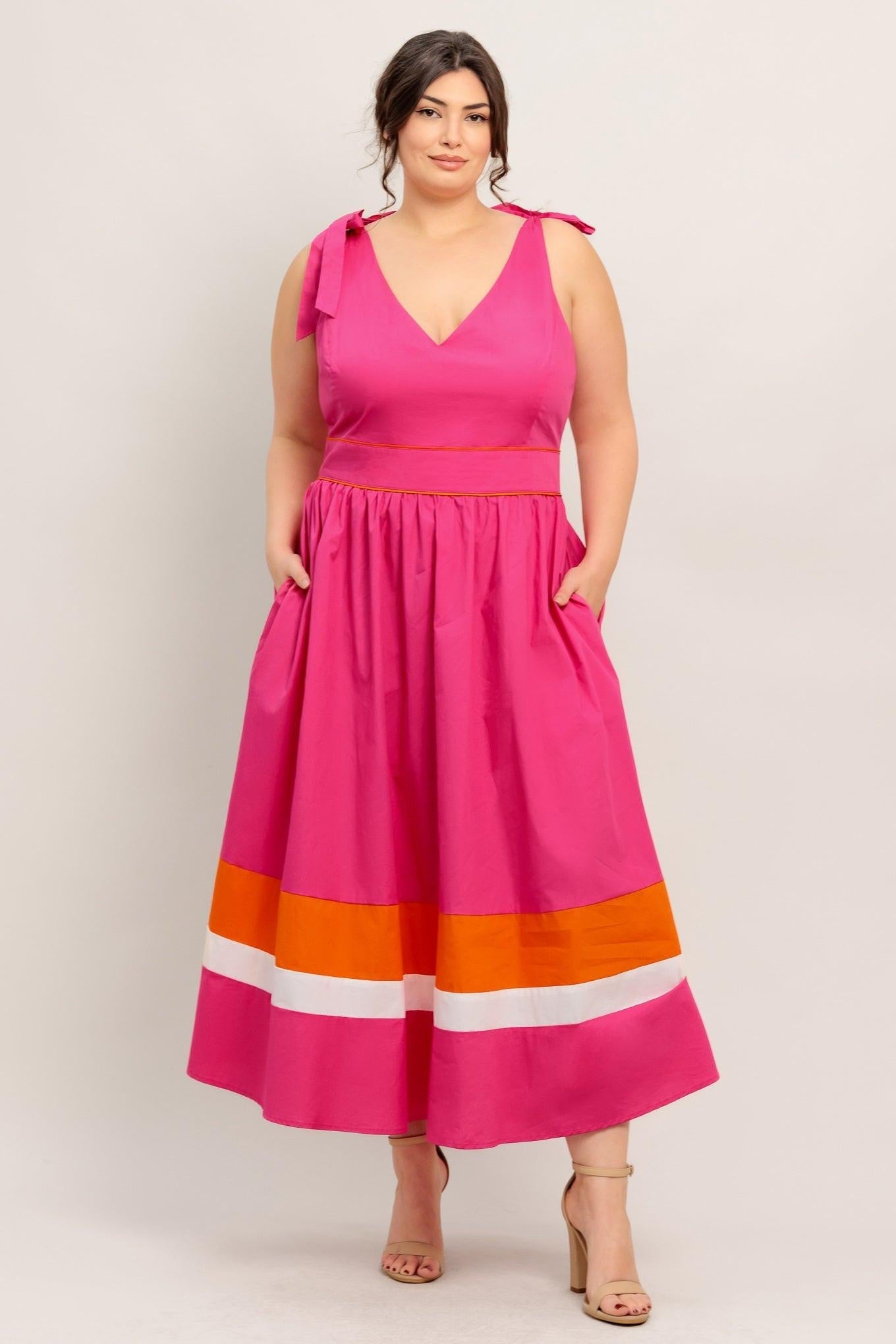 Forest Charm Fuchsia Orange Woven Midi Dress view 14