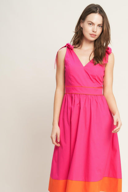 Forest Charm Fuchsia Orange Woven Midi Dress view 7