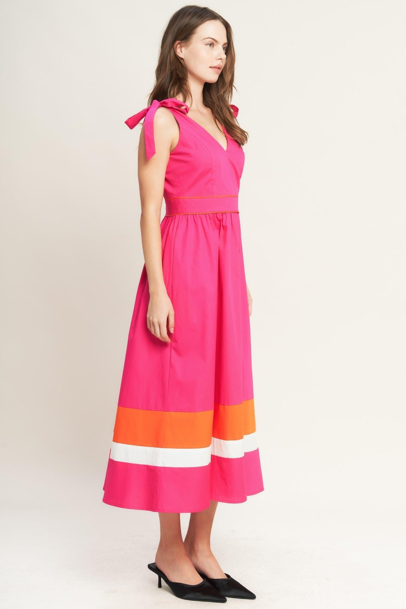 Forest Charm Fuchsia Orange Woven Midi Dress view 8